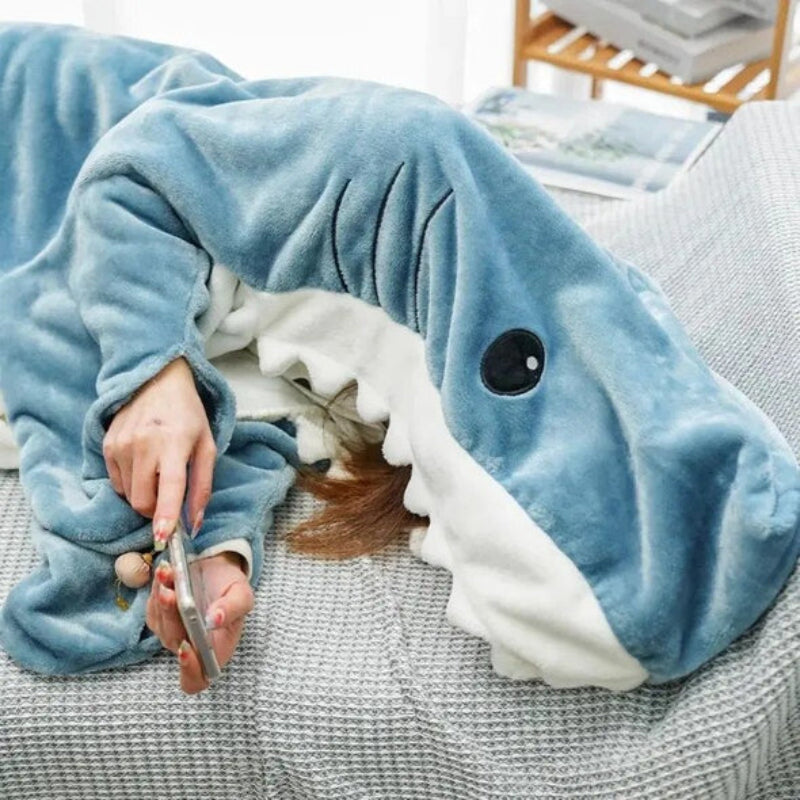 Ultra Soft Home Flannel Shark Hooded Blanket