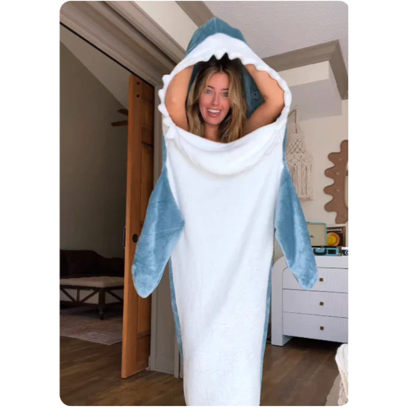 Ultra Soft Home Flannel Shark Hooded Blanket