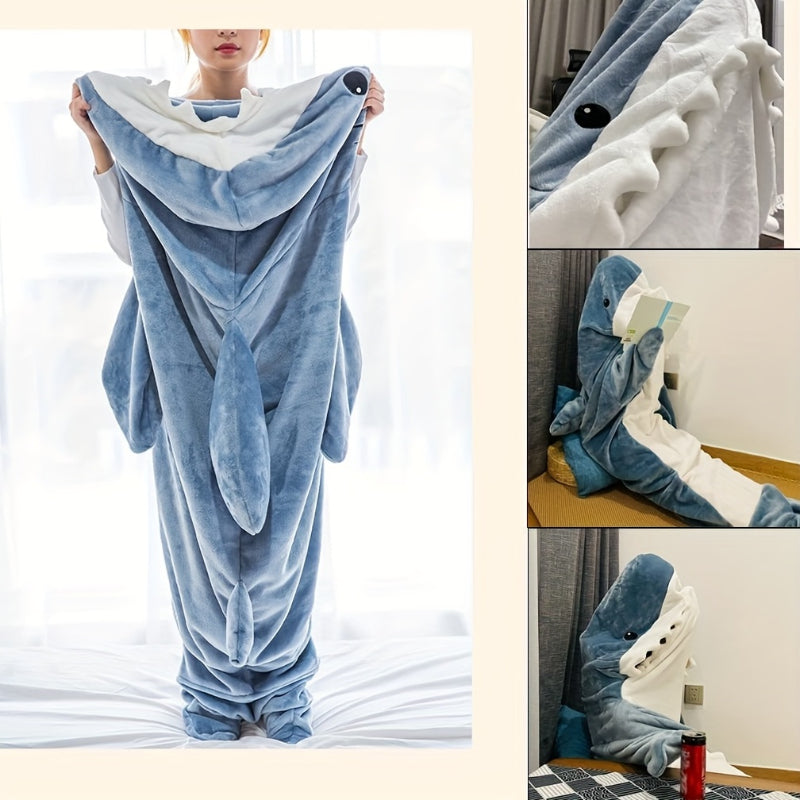 Ultra Soft Home Flannel Shark Hooded Blanket