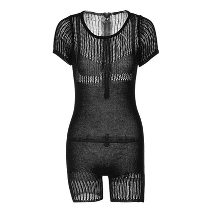 Gestrickter kurzer Strampler mit kurzen Ärmeln und Reißverschluss