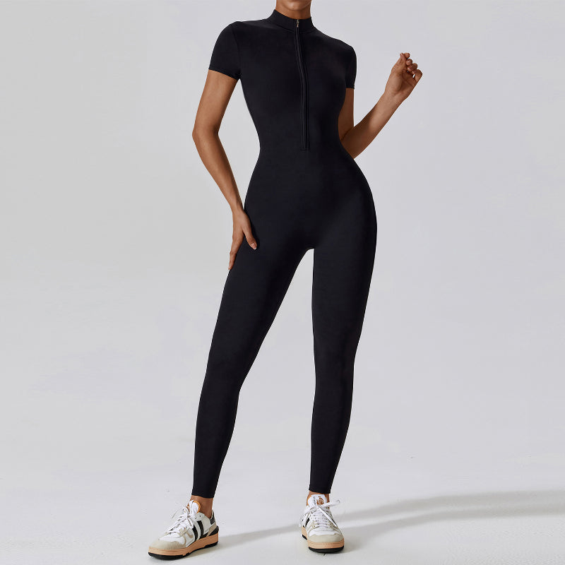 Short Sleeve Zipper Sports Yoga Jumpsuit