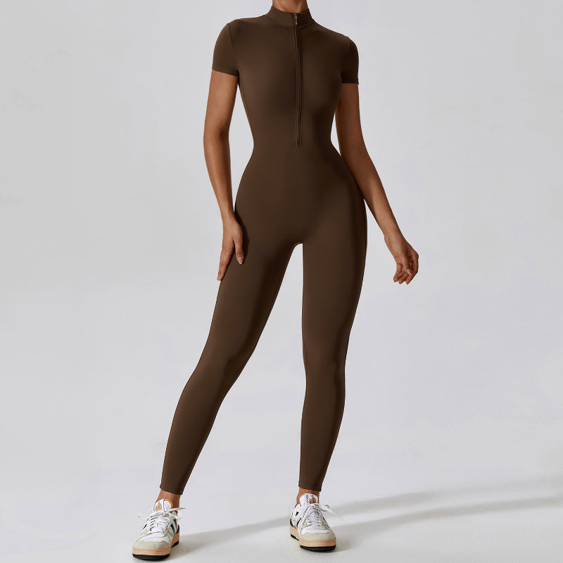 Short Sleeve Zipper Sports Yoga Jumpsuit