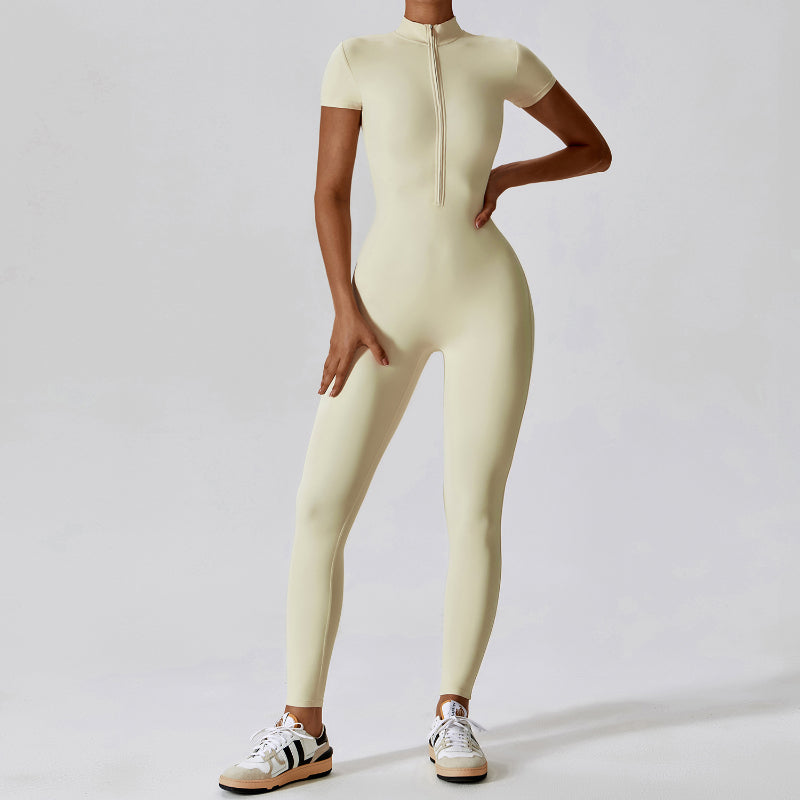 Short Sleeve Zipper Sports Yoga Jumpsuit