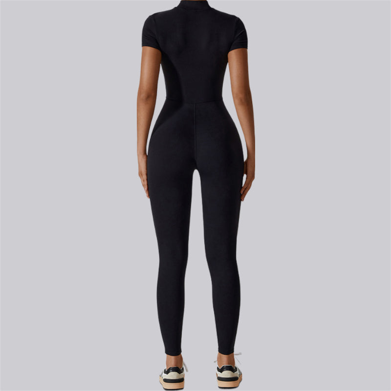 Short Sleeve Zipper Sports Yoga Jumpsuit