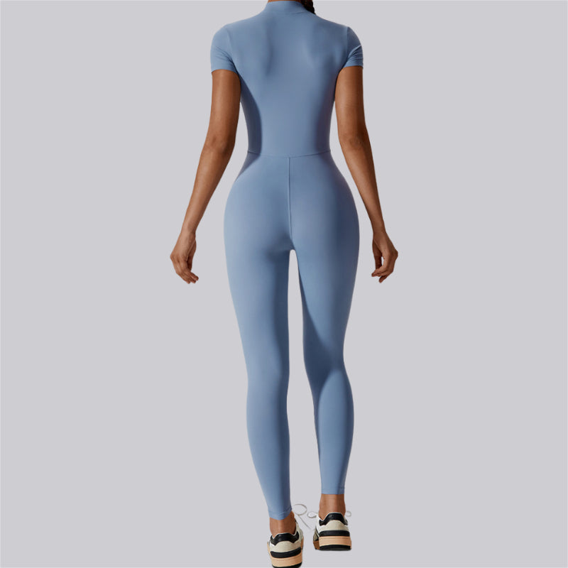 Short Sleeve Zipper Sports Yoga Jumpsuit