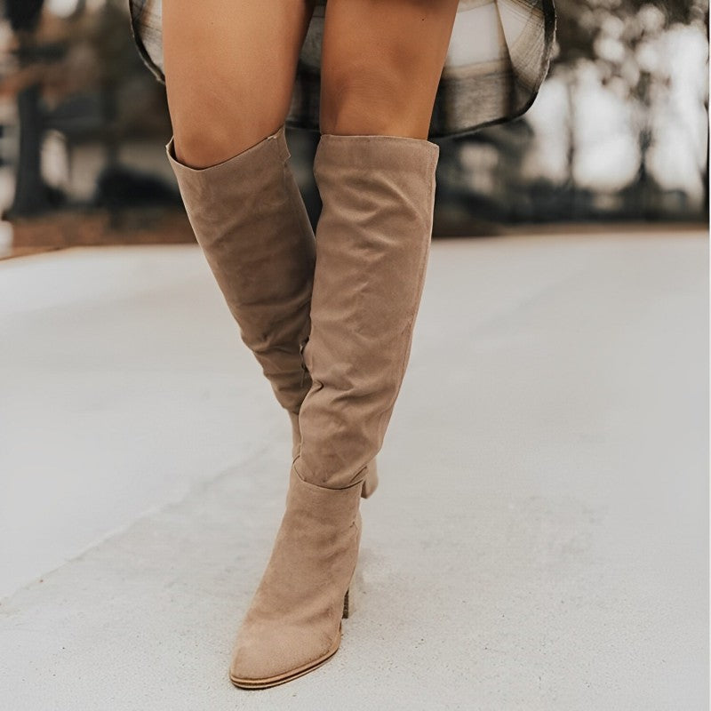 Chaussures bottes longues rétro à fermeture éclair latérale