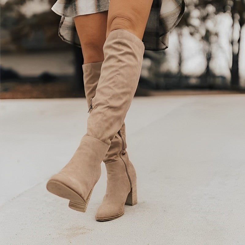 Chaussures bottes longues rétro à fermeture éclair latérale