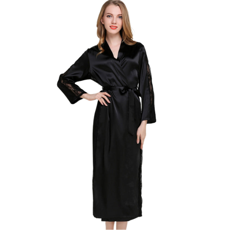 Silk Long Sleeve Lace Up Long Robe