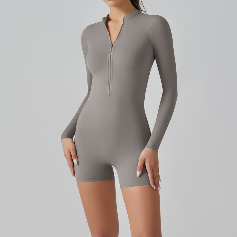 Sleek Sport Chic Long Sleeve Zipper Romper