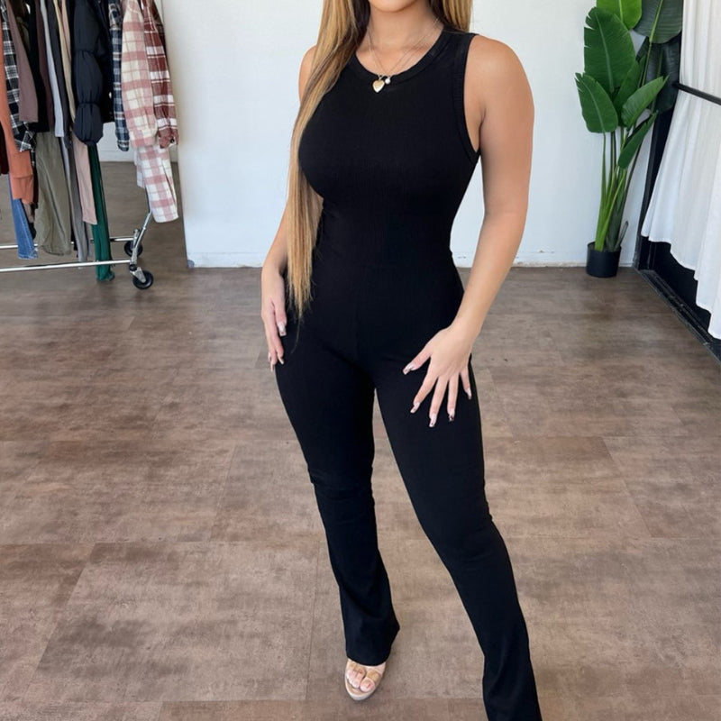 Sleeveless Micro Pull Zipper Jumpsuit