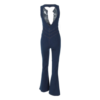 Slim Fit Backless Retro Denim Jumpsuit