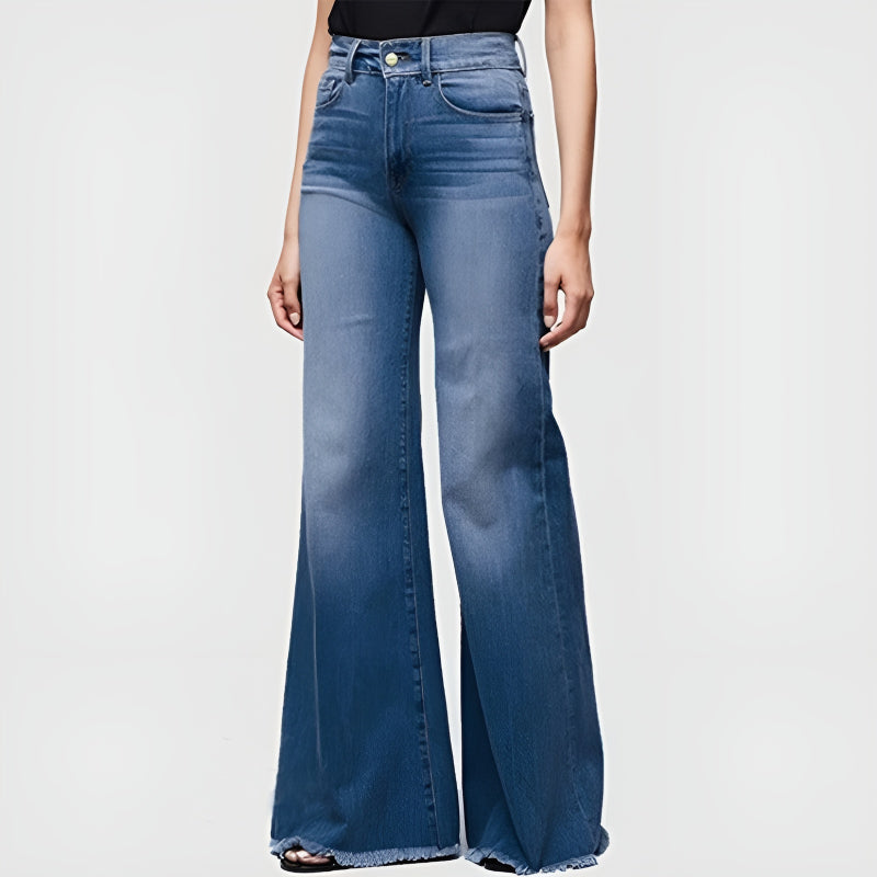 Schmal geschnittene Bell-Bottom-Jeans mit Quasten