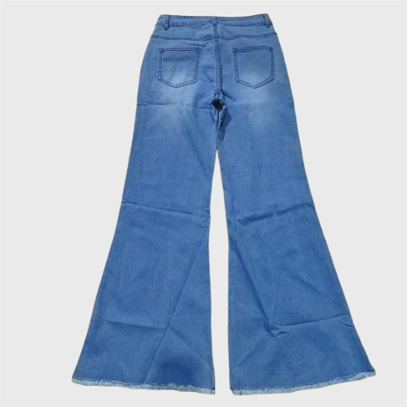 Schmal geschnittene Bell-Bottom-Jeans mit Quasten