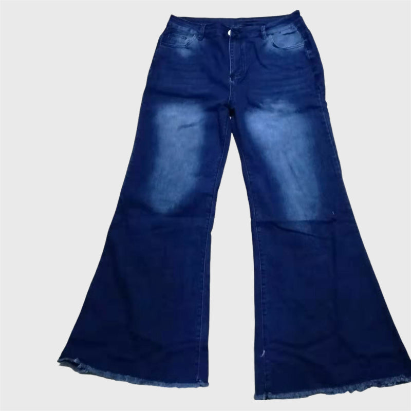 Schmal geschnittene Bell-Bottom-Jeans mit Quasten