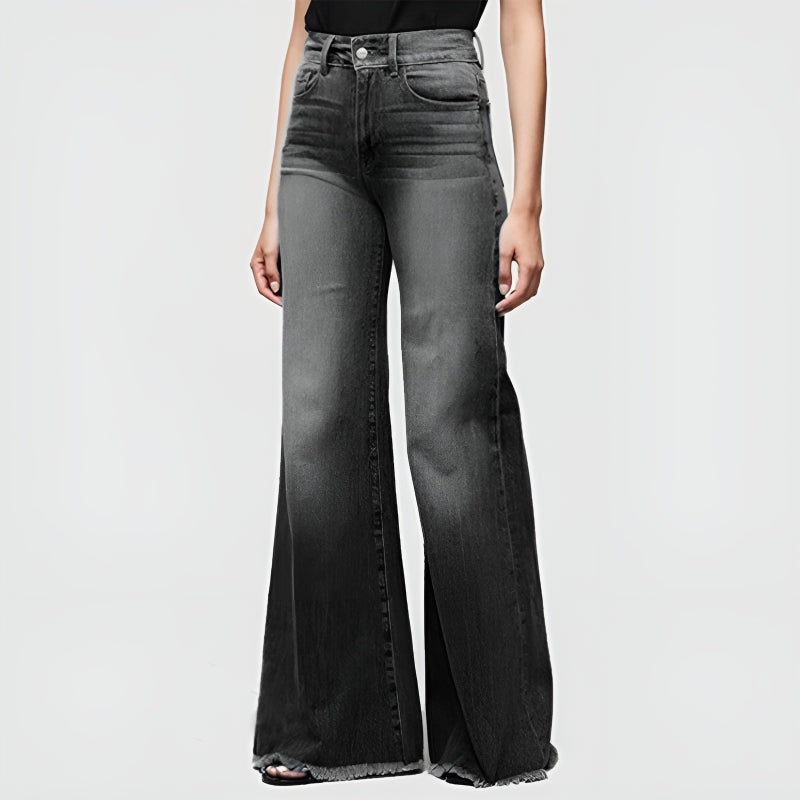 Schmal geschnittene Bell-Bottom-Jeans mit Quasten