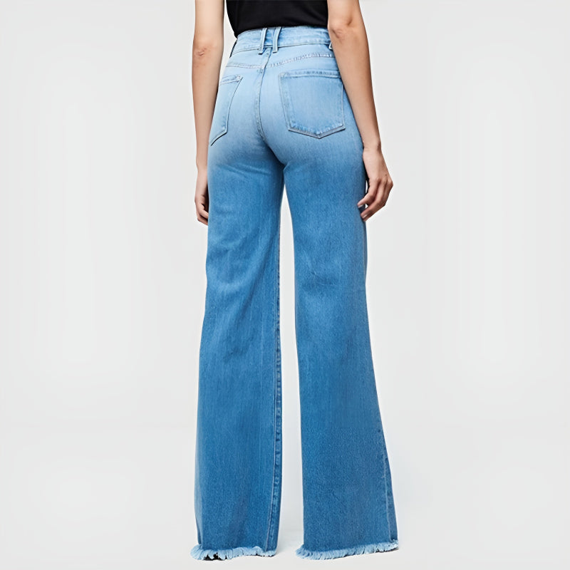 Schmal geschnittene Bell-Bottom-Jeans mit Quasten