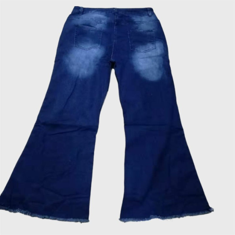 Schmal geschnittene Bell-Bottom-Jeans mit Quasten