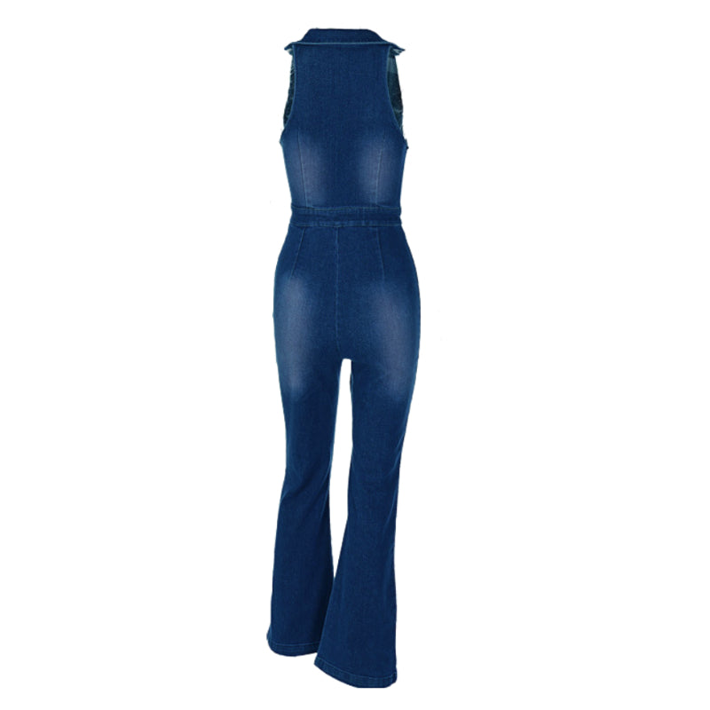 Slim Fit Sleeveless Retro Denim Jumpsuit