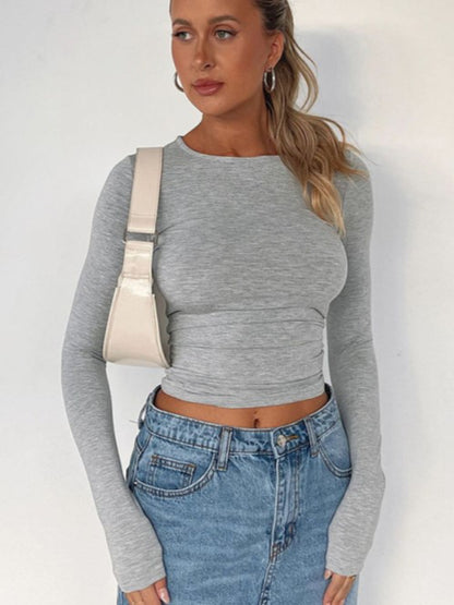 Solid Color Slim Fit Pullover T Shirt