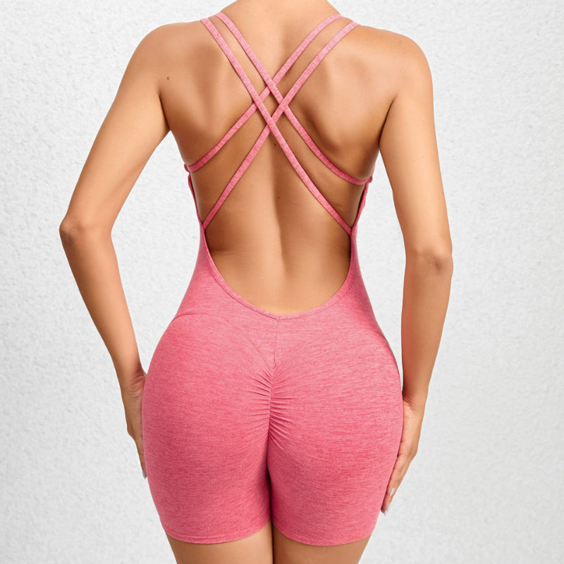 Sporty Cutout Pleated Ruched Rompers
