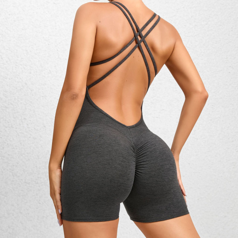 Sporty Cutout Pleated Ruched Rompers