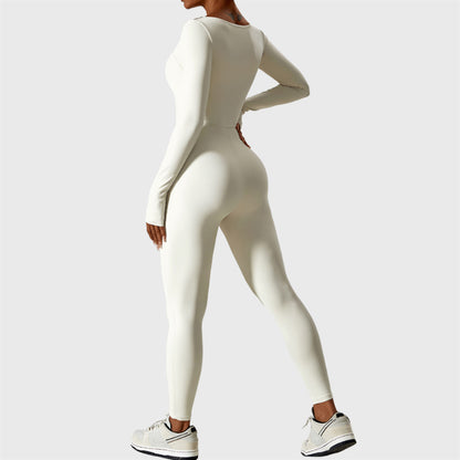 Sporty Long Sleeve Square Collar Jumpsuit