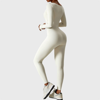 Sporty Long Sleeve Square Collar Jumpsuit