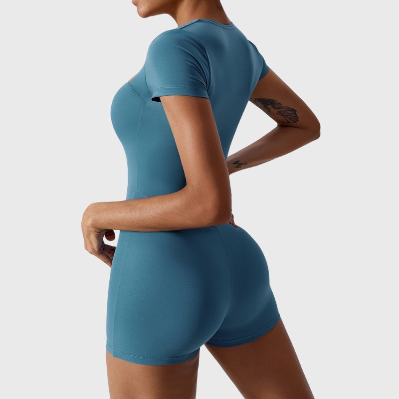 Sporty Square Collar Short Sleeve Rompers