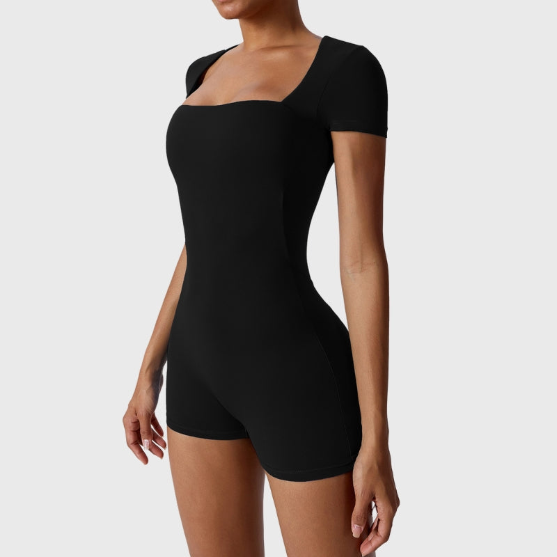 Sporty Square Collar Short Sleeve Rompers