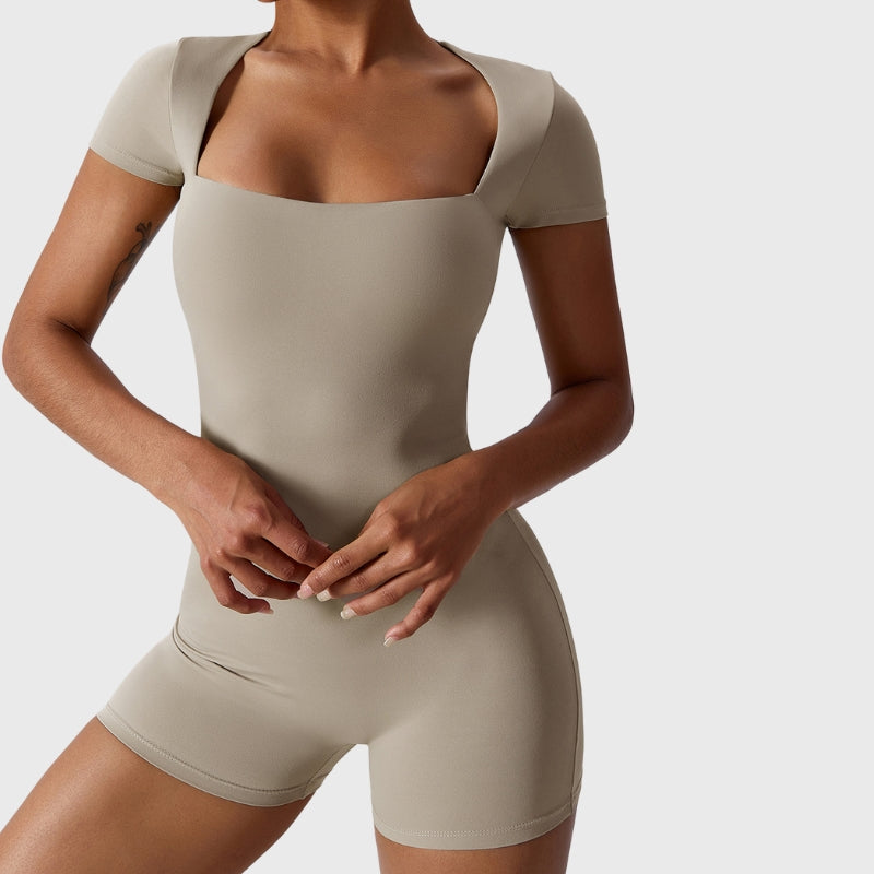 Sporty Square Collar Short Sleeve Rompers