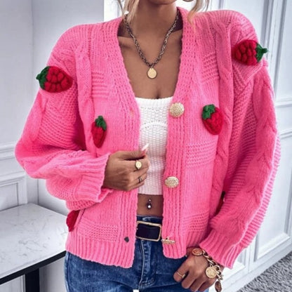 Cardigan pull court en tricot fraise