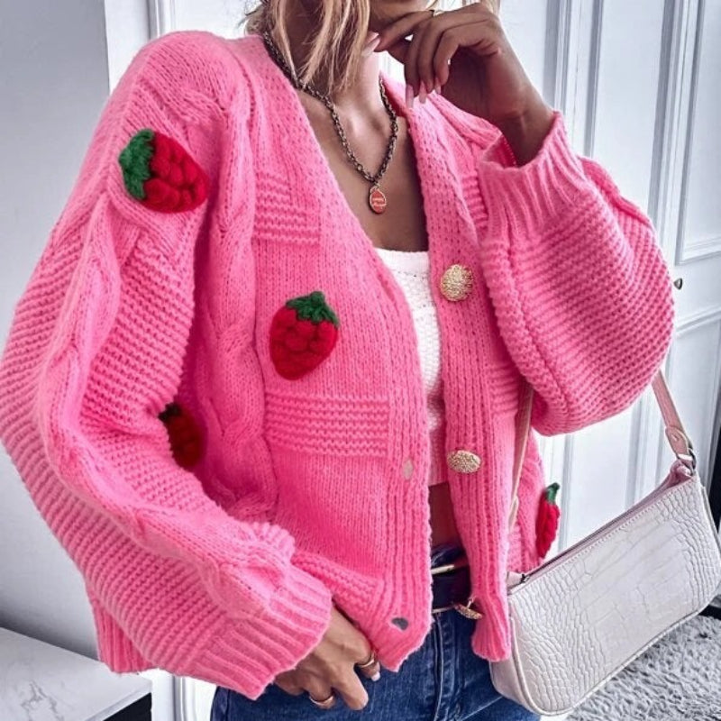 Cardigan pull court en tricot fraise