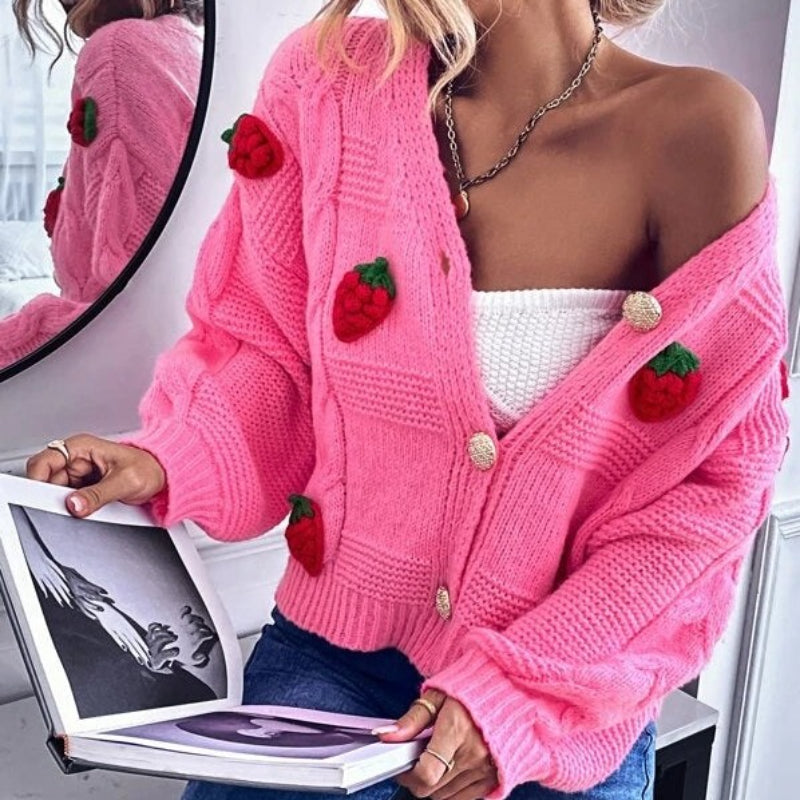 Cardigan pull court en tricot fraise