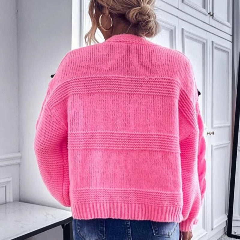 Cardigan pull court en tricot fraise