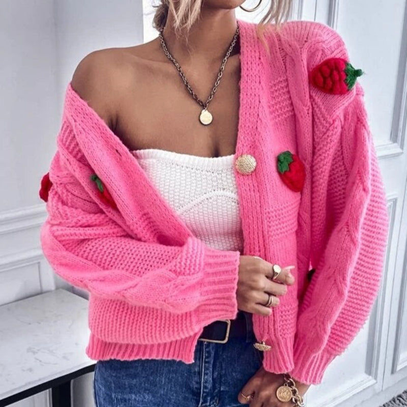 Cardigan pull court en tricot fraise