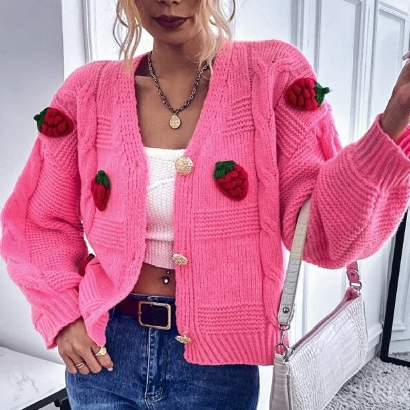 Strawberry Knit Short Sweater Cardigan