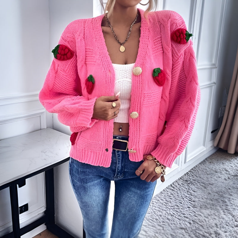 Cardigan pull court en tricot fraise