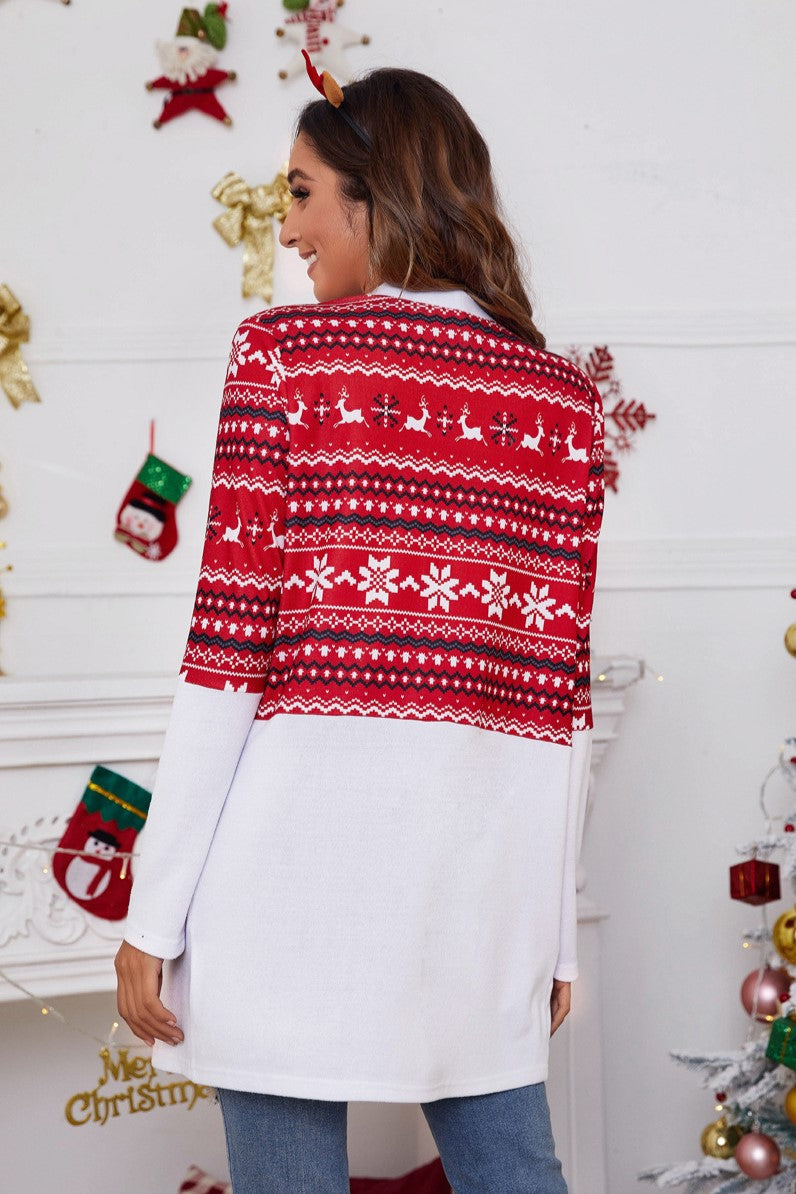 Stylish Christmas Pattern Printed Loose Cardigan Coat