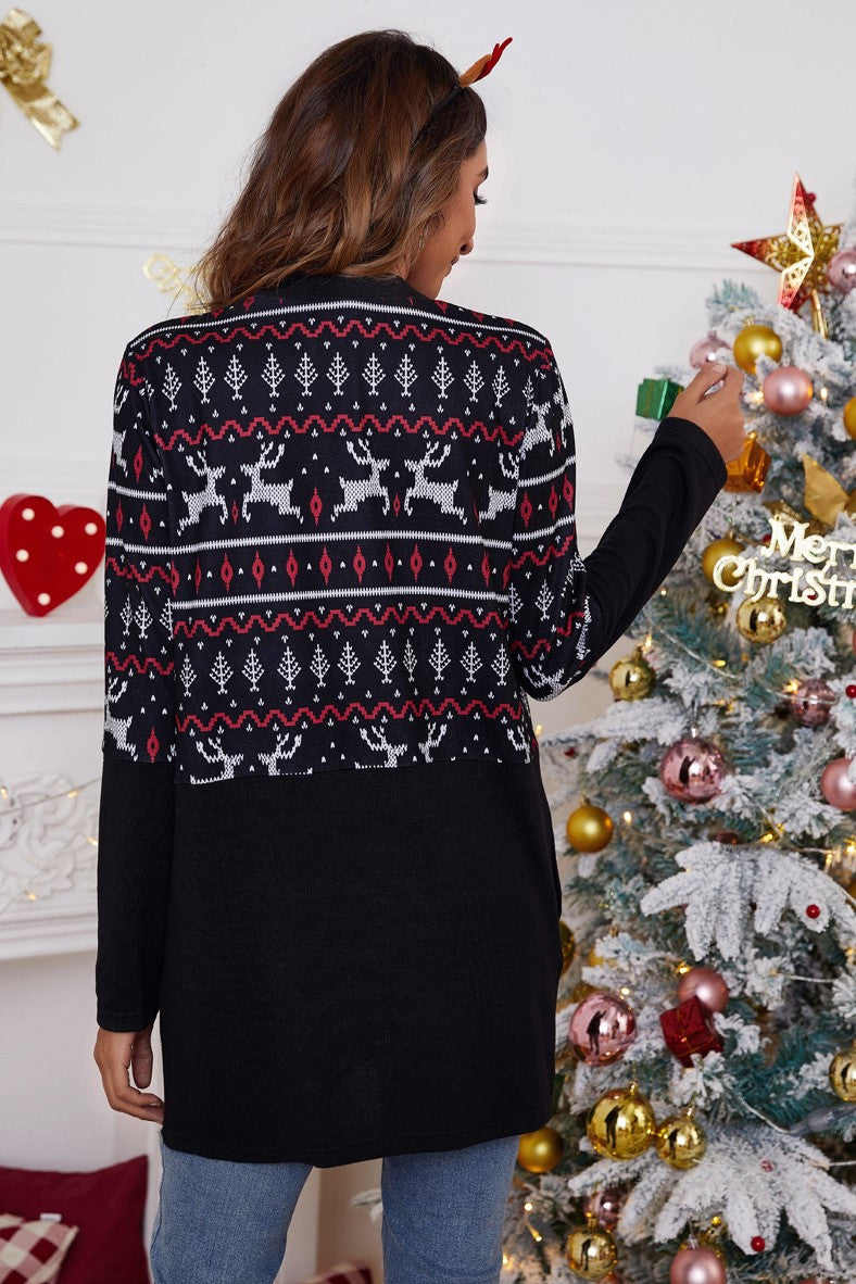 Stylish Christmas Pattern Printed Loose Cardigan Coat