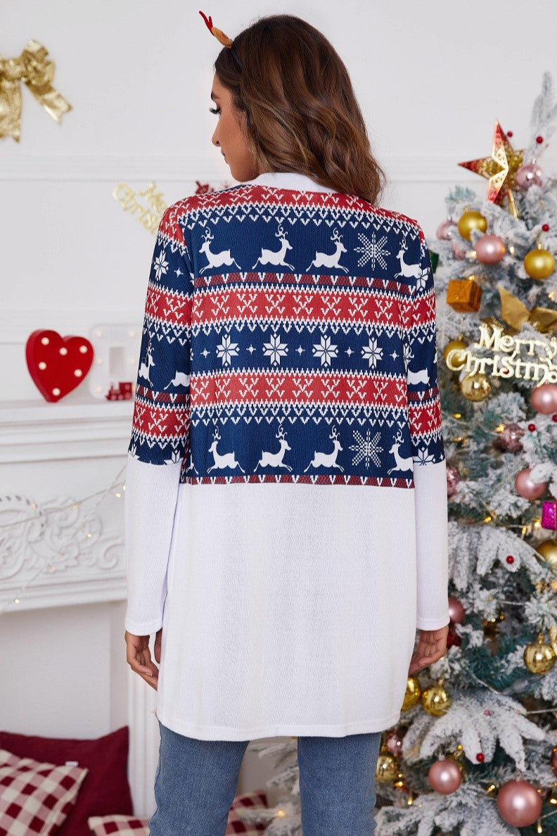 Stylish Christmas Pattern Printed Loose Cardigan Coat