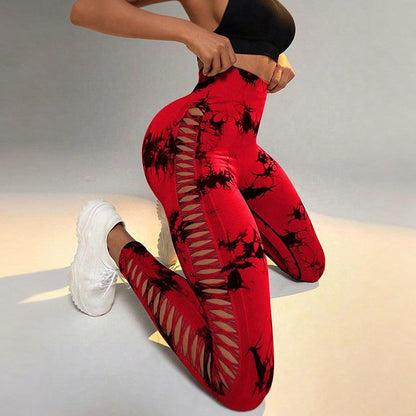 Stylish Hollow Tie Dye Printed Seamless Leggings