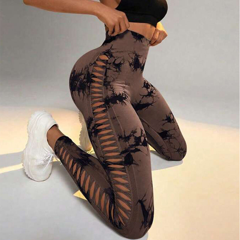 Stylish Hollow Tie Dye Printed Seamless Leggings