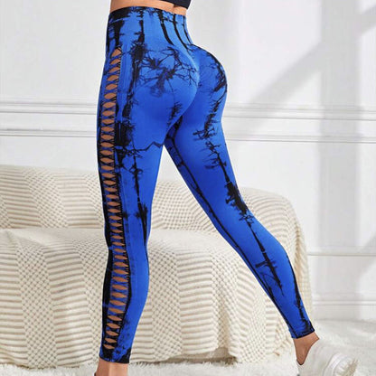 Stylish Hollow Tie Dye Printed Seamless Leggings