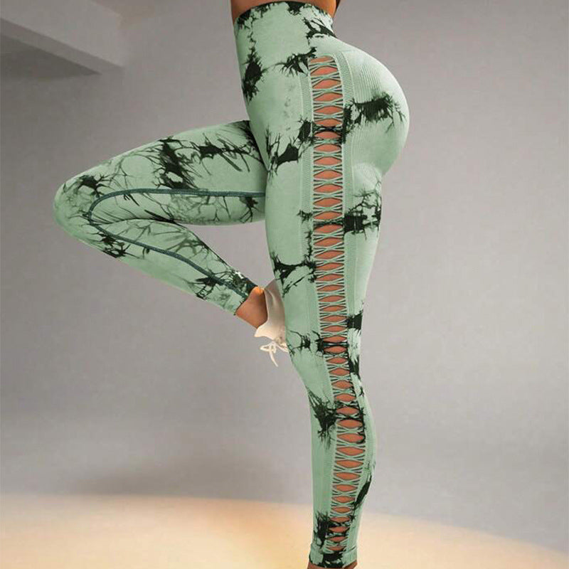 Stylish Hollow Tie Dye Printed Seamless Leggings