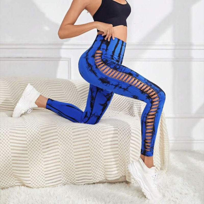 Stylish Hollow Tie Dye Printed Seamless Leggings