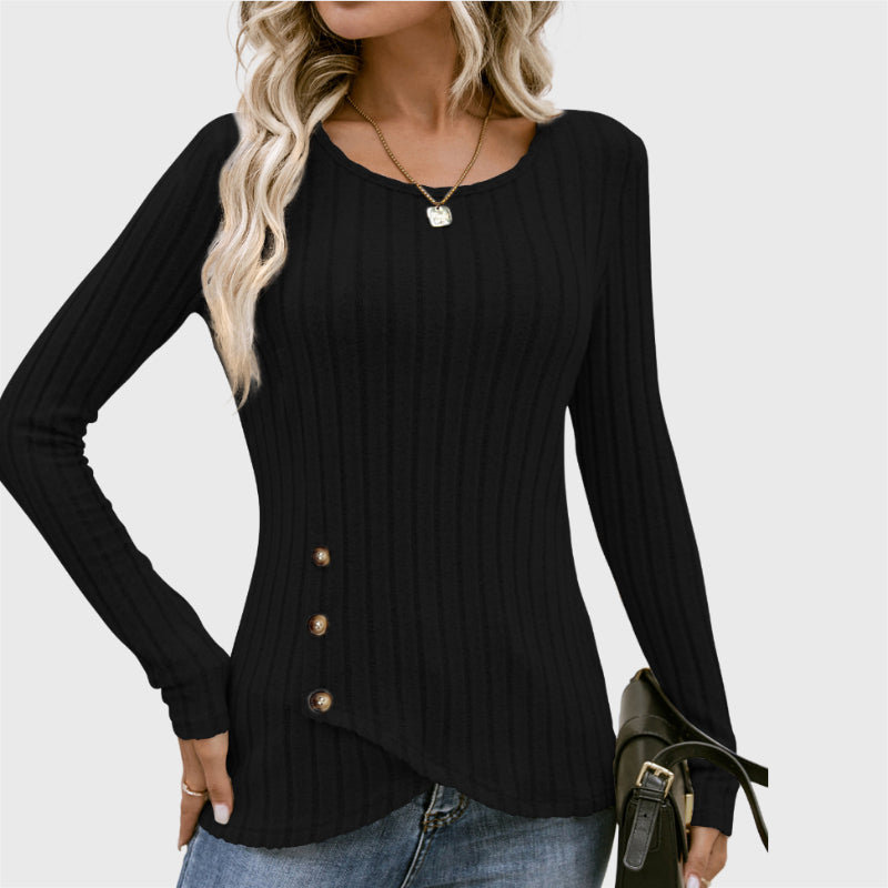 Stylish Side Button Round Collar Sweater