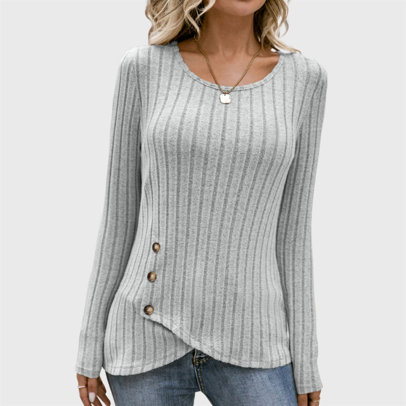 Stylish Side Button Round Collar Sweater