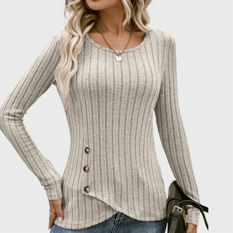 Stylish Side Button Round Collar Sweater