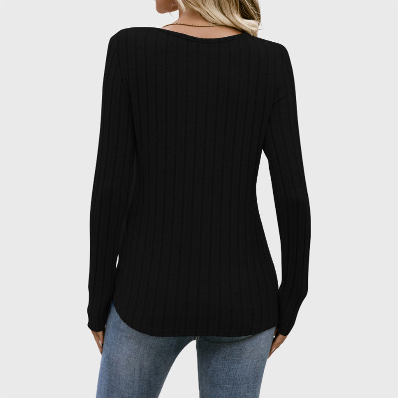 Stylish Side Button Round Collar Sweater