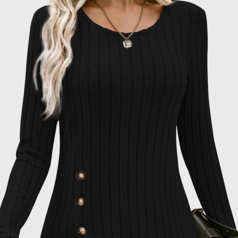 Stylish Side Button Round Collar Sweater